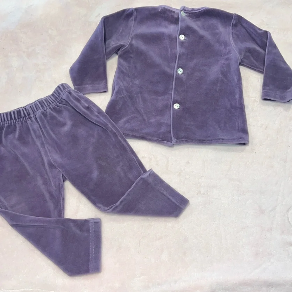 Children's Purple Velour Matching Set with Lace Detail -